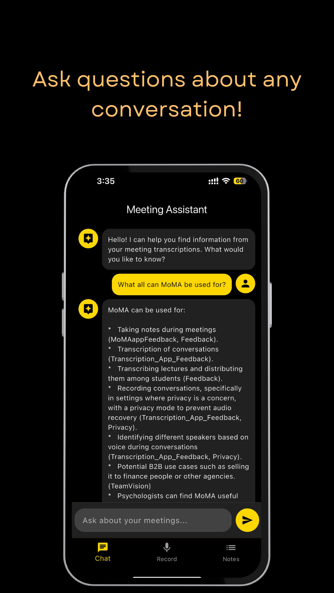 MoMA AI meeting assistant app